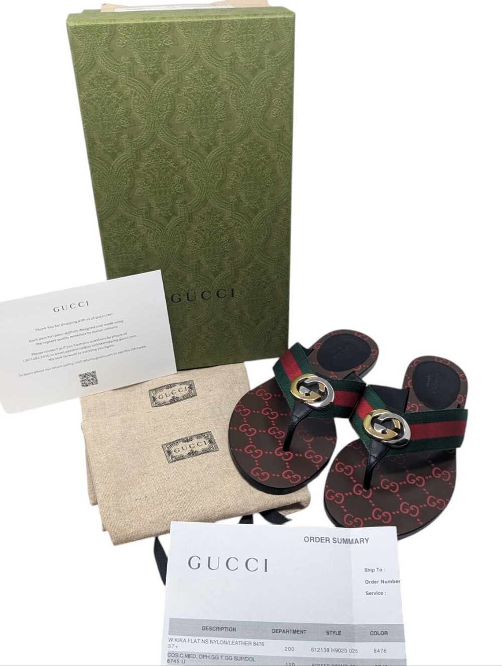 Gucci Kika Interlocking GG Thong Flip Flop Sandal Size EU 37.5